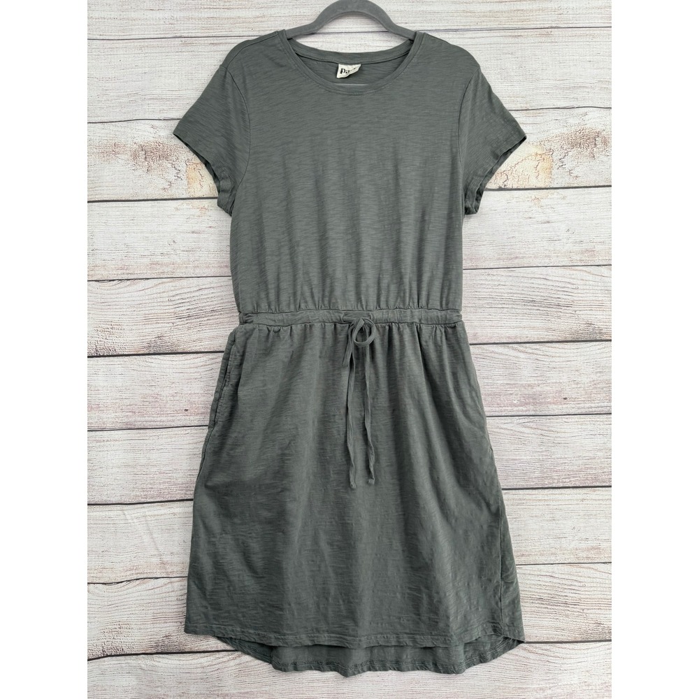 Pact T-Shirt Dress Womens Large Gray Organic Cotton Slub Drawstring Waist Pocket